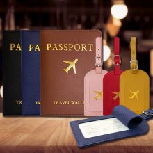 PU Leather Passport Holder and Luggage Tag Set, Passport & Vaccine Card Holder Combo, Passport Cover Travel Documents Organizer