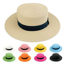 Summer Wide Brim Straw Hat Flat Top & Brim Panama Hat Female Casual Outdoor Seaside Beach Hat Sun Visor With Wide Decoration Band