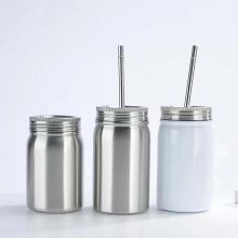 17oz Wide Mouth Mason Jar with Lid and Metal Straw Sublimation Stainless Steel Tumbler Single Wall Vacuum Travel Mug for Beverages