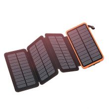 Foldable 4 Solar Panel 16000mAh Power Bank, Portable Solar Powered External Battery Pack Phone Charger for Cell Phone Tablet