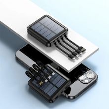 10000mAh Portable Solar Power Bank with Built-in 4 Cables, Small Portable Solar Phone Charger with LED Bright Flashlight