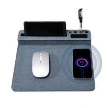 Waterproof Wireless Charger Mouse Pad with Pen/Phone Holder, Portable PU Leather Mouse Pad for Laptop/Desk/Computer
