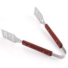 Stainless Steel-BBQ Barbecue Tongs With Wood Handle, 15.62 Inch Long Wood-Handled Grill Tongs for Charcoal, Grilling, BBQ, Cooking