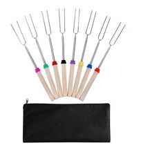 8pcs Telescoping Stainless Steel BBQ skewers Roasting Sticks for Fire Pit, Extendable 12 Inch to 32 Inch Campfire Roasting Sticks