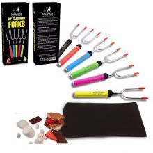 5 Pack Telescoping Stainless Steel Campfire Roasting Sticks, Extendable Marshmallow Roasting Sticks Smore Skewers Hot Dog Fork