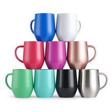 12oz Egg Shaped Double Wall Stainless Steel Coffee Mugs With Handle, Insulated Camping Travel Coffee Beer Cup