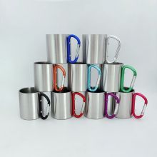 6.7oz Stainless Steel Camping Mug with Handle, Portable Mini Camping Insulated Coffee Mug With D Ring Carabiner Handle