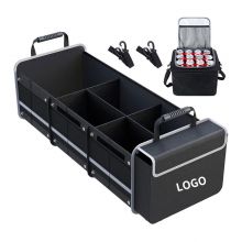 Expandable Car Trunk Organizer Bag with Insulated Cooler Compartment, Foldable 600D Oxford Storage with Side Mesh Pockets