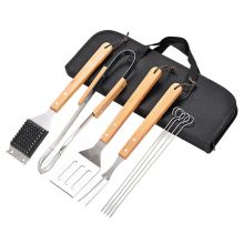 Custom 5-Piece Stainless Steel BBQ Grilling Tool Set with Storage Bag for easy carrying.