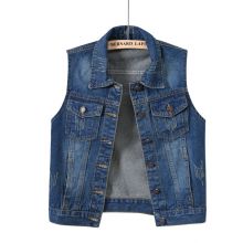 Women's Washed Denim Vest with Button Front and Pockets, Sleeveless Casual Jean Vest