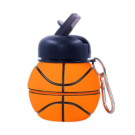 Silicone Collapsible Basketball Shape Outdoor Bottle With Carabiner