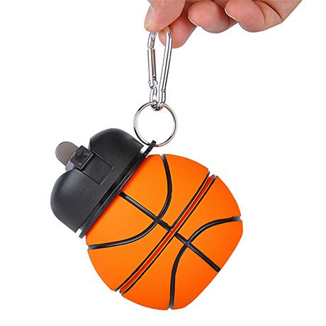Silicone Collapsible Basketball Shape Outdoor Bottle With Carabiner