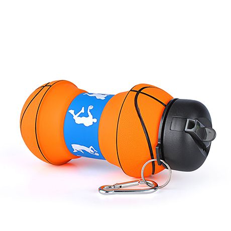 Silicone Collapsible Basketball Shape Outdoor Bottle With Carabiner