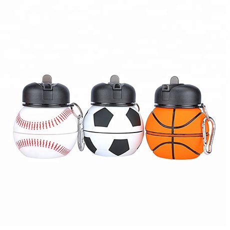 Silicone Collapsible Basketball Shape Outdoor Bottle With Carabiner