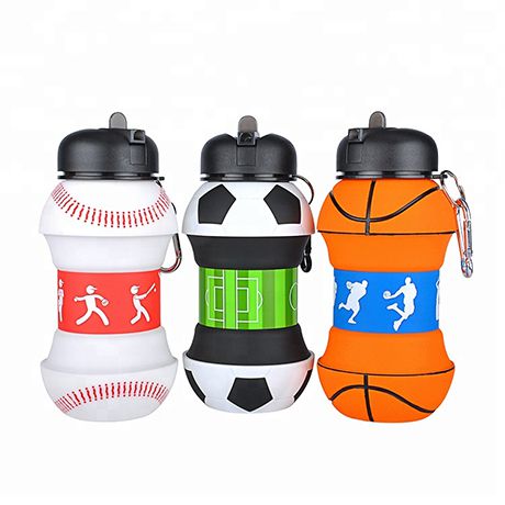 Silicone Collapsible Basketball Shape Outdoor Bottle With Carabiner