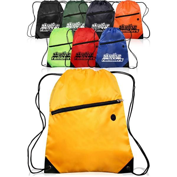 Drawstring Backpack With Zipper Pocket And Earphone Hole