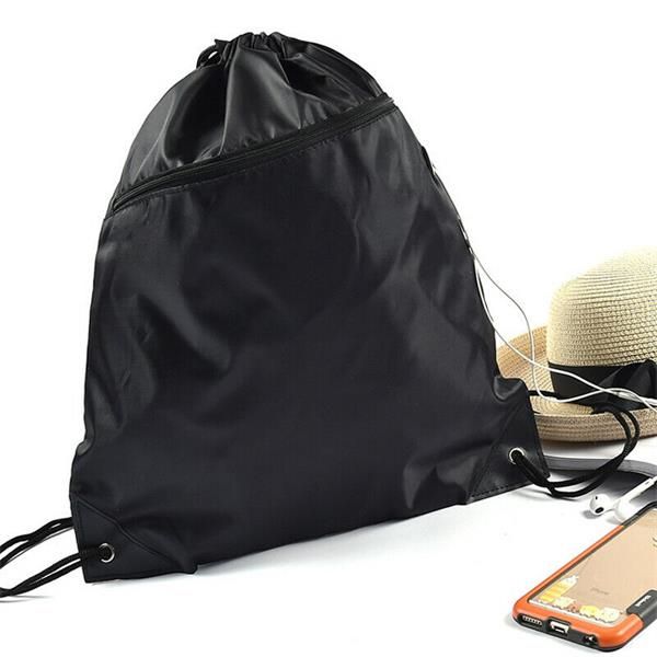 Drawstring Backpack With Zipper Pocket And Earphone Hole