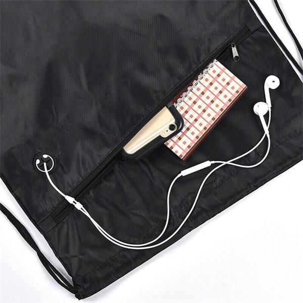 Drawstring Backpack With Zipper Pocket And Earphone Hole