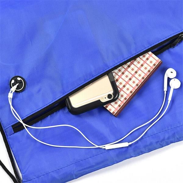 Drawstring Backpack With Zipper Pocket And Earphone Hole