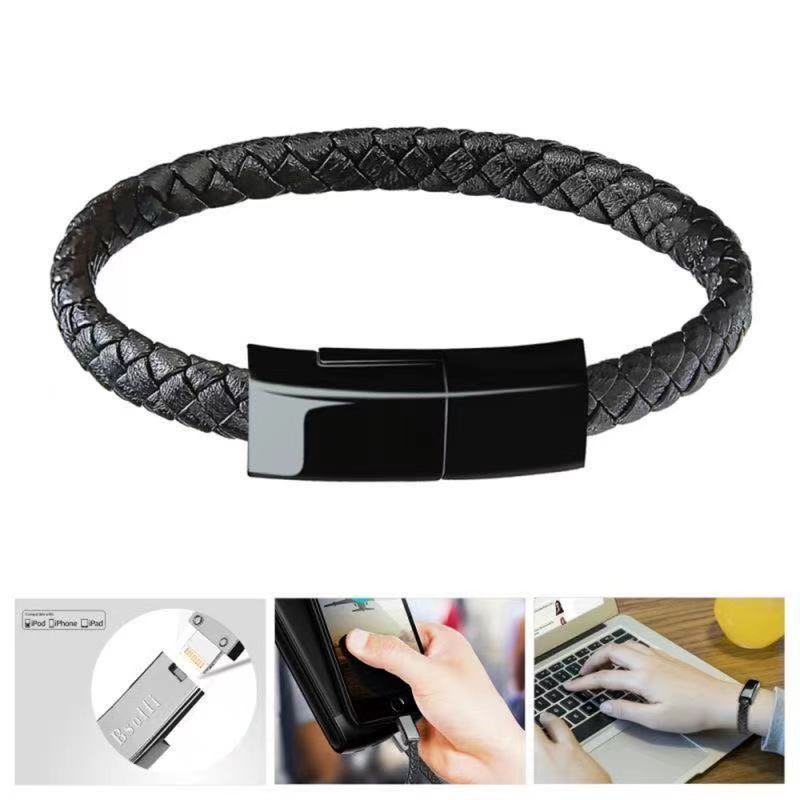Portable Bracelet USB Leather Charging Cable For IPhone And Android