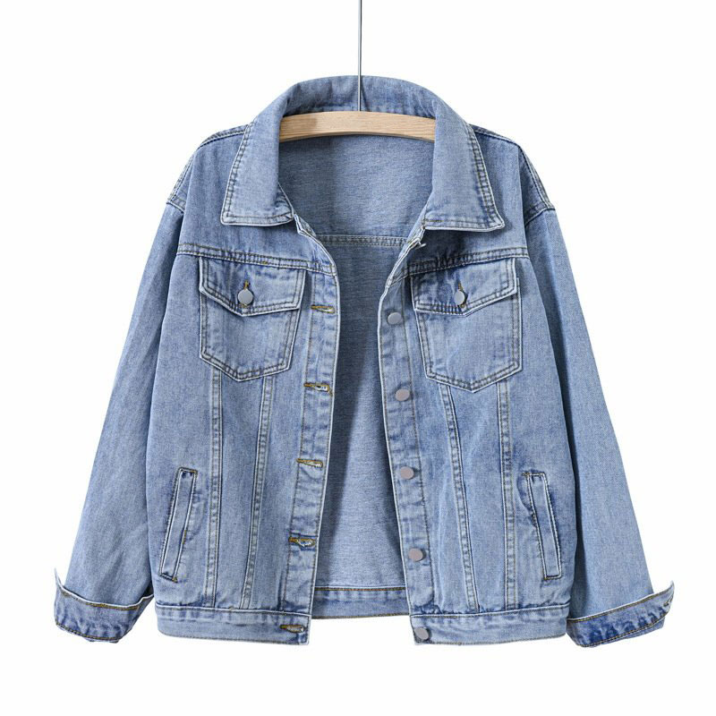 Women's Denim Jacket, Jean Jacket Frayed Washed Long Sleeved Button-Up Denim Jacket Coats Tops