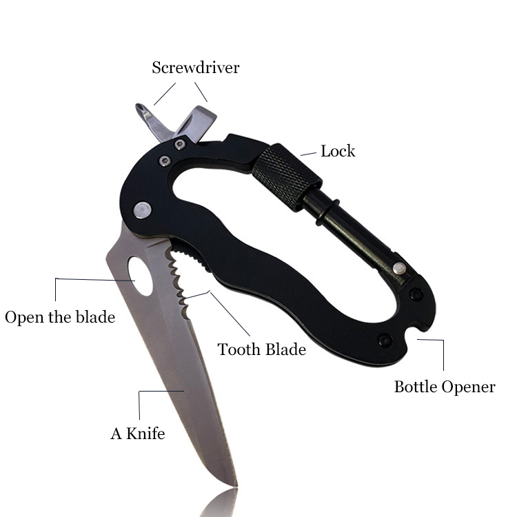 5-in-1 Multitool Outdoor Carabiner Pocket Knife Keychain