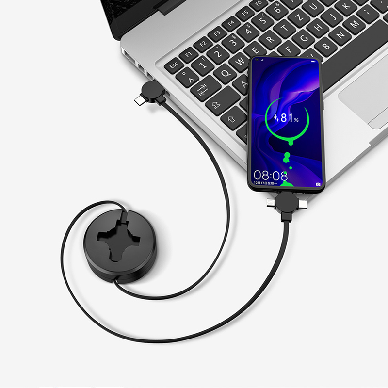 3-in-1 Retractable Charging Cable Roll, Data Transfer, Phone Holder, Compatible Type-C, Phone, Android, Tablets