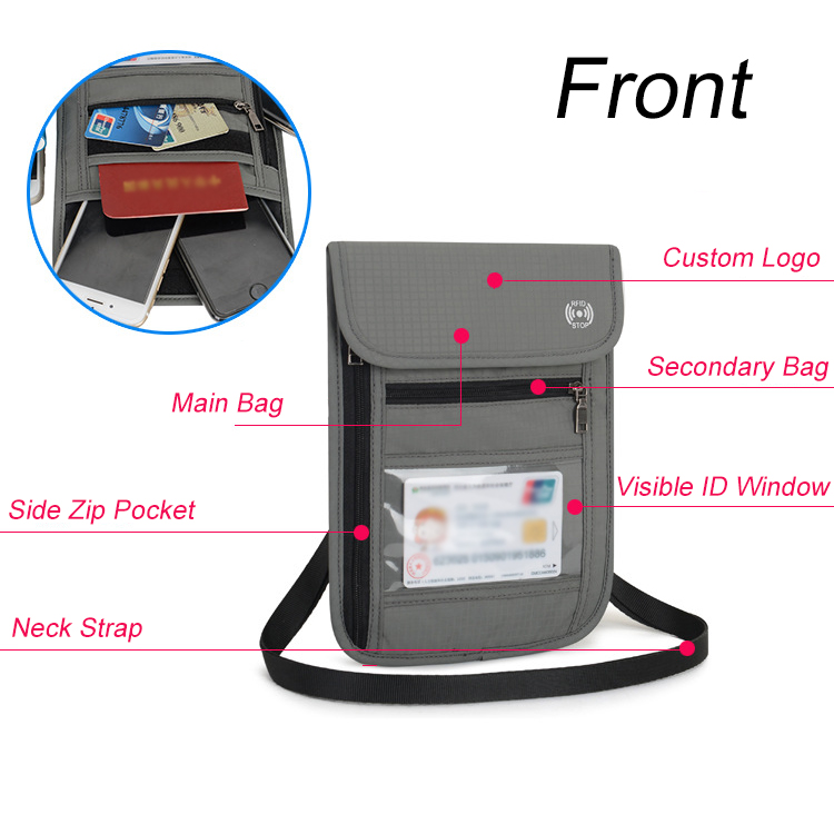 Super Slim Travel Neck Wallet Pouch With RFID Blocking Passport Holder to Protect Your Important Papers and Cash, Water Resistant