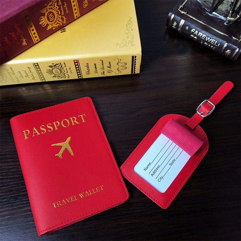 PU Leather Passport Holder and Luggage Tag Set, Passport & Vaccine Card Holder Combo, Passport Cover Travel Documents Organizer