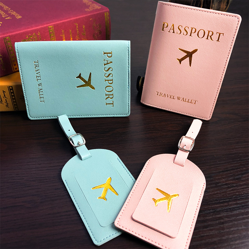 PU Leather Passport Holder and Luggage Tag Set, Passport & Vaccine Card Holder Combo, Passport Cover Travel Documents Organizer