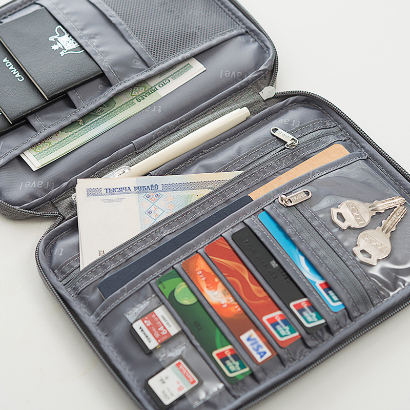 Zipper Travel Document Organizer, Family Passport Holder, Portable & Foldable Case for Cards, Boarding Pass, ID, Money, Tickets