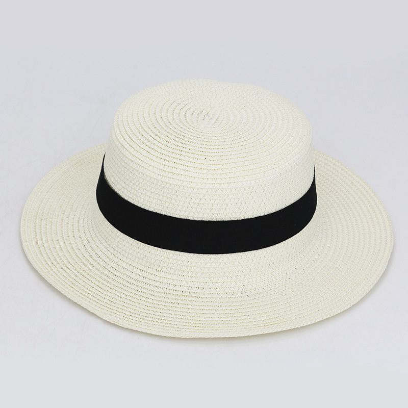 Summer Wide Brim Straw Hat Flat Top & Brim Panama Hat Female Casual Outdoor Seaside Beach Hat Sun Visor With Wide Decoration Band
