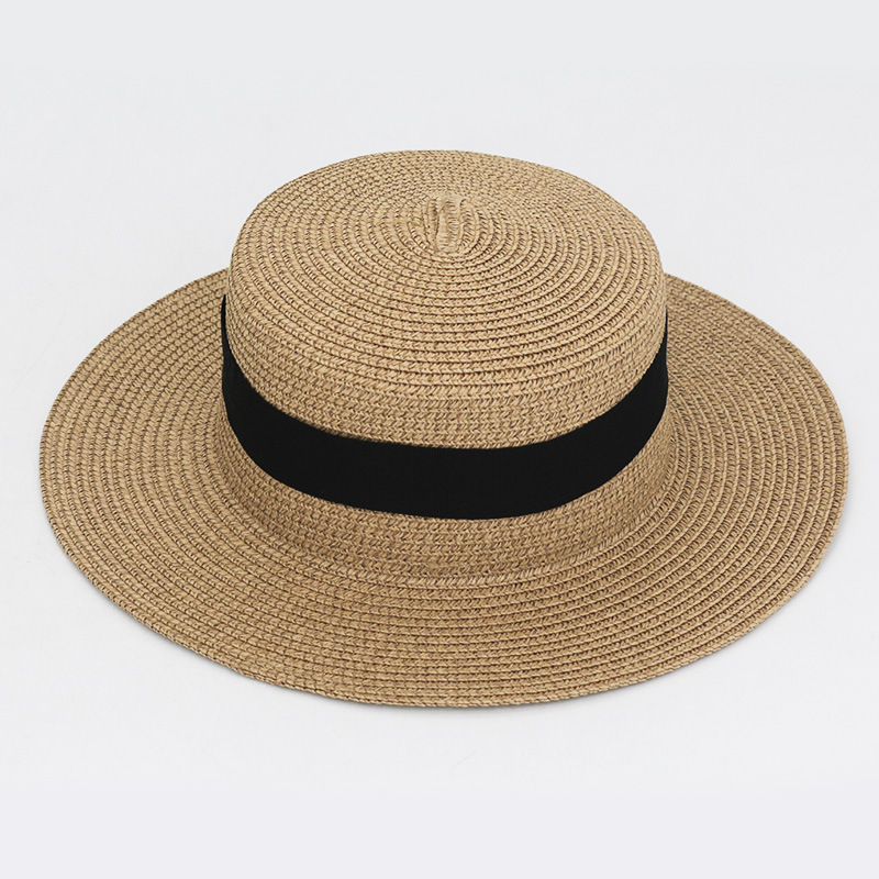 Summer Wide Brim Straw Hat Flat Top & Brim Panama Hat Female Casual Outdoor Seaside Beach Hat Sun Visor With Wide Decoration Band