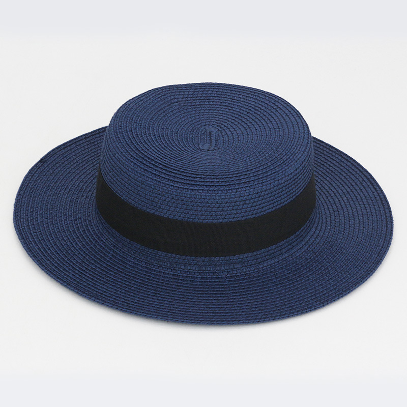 Summer Wide Brim Straw Hat Flat Top & Brim Panama Hat Female Casual Outdoor Seaside Beach Hat Sun Visor With Wide Decoration Band