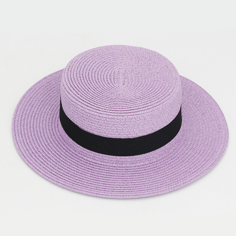 Summer Wide Brim Straw Hat Flat Top & Brim Panama Hat Female Casual Outdoor Seaside Beach Hat Sun Visor With Wide Decoration Band