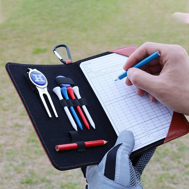 PU Golf Scorecard Holder Yardage Book Cover With Carabiner