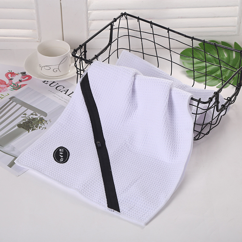 Triangle Zipper Pocket Waffle Pattern Golf Towel 