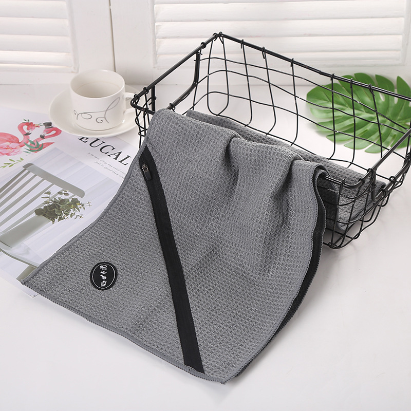 Triangle Zipper Pocket Waffle Pattern Golf Towel 