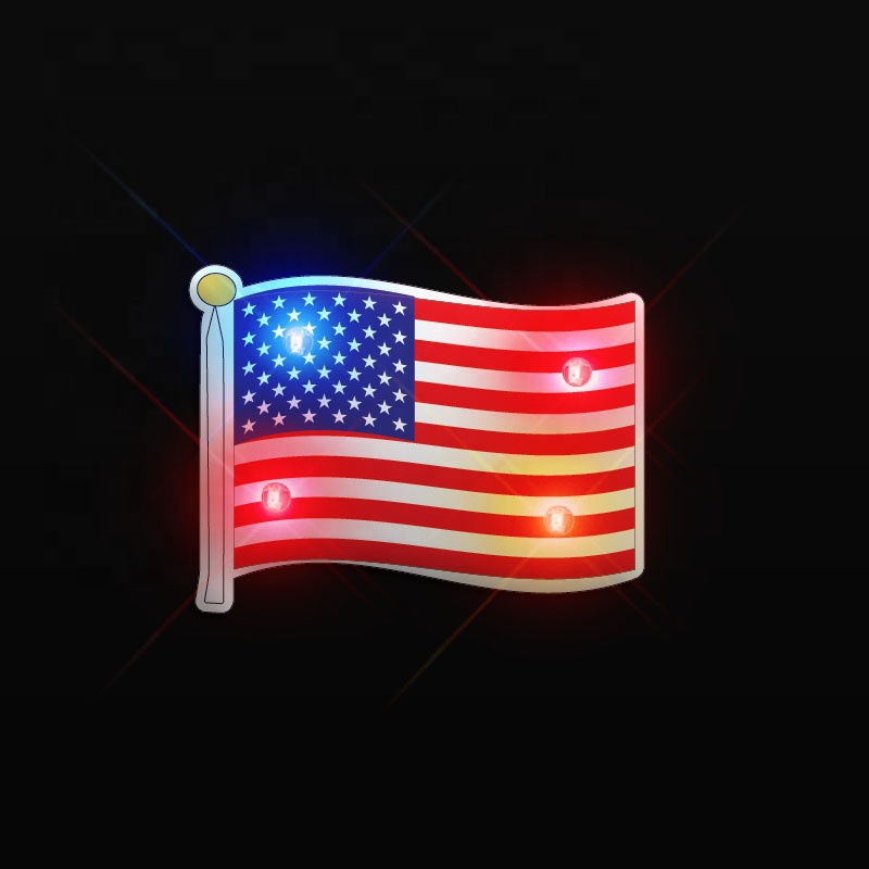 USA LED Light Up Flashing Flag Pins Brooches Badge 