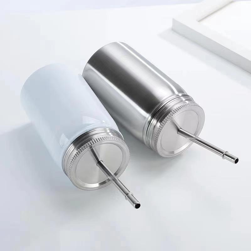 17oz Wide Mouth Mason Jar with Lid and Metal Straw Sublimation Stainless Steel Tumbler Single Wall Vacuum Travel Mug for Beverages