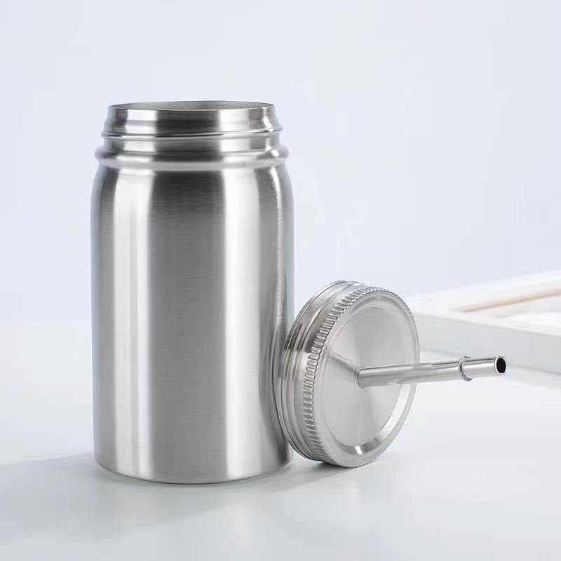 17oz Wide Mouth Mason Jar with Lid and Metal Straw Sublimation Stainless Steel Tumbler Single Wall Vacuum Travel Mug for Beverages