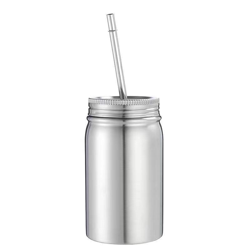 17oz Wide Mouth Mason Jar with Lid and Metal Straw Sublimation Stainless Steel Tumbler Single Wall Vacuum Travel Mug for Beverages