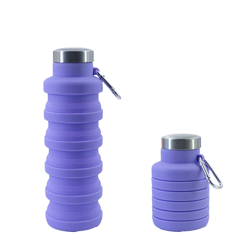 Collapsible Water Bottle Reusable BPA Free Leakproof Silicone Foldable Water Bottles with Carabiner