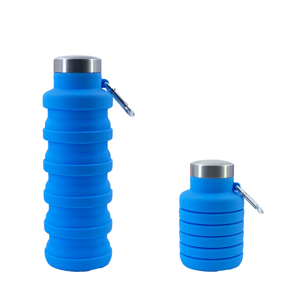 Collapsible Water Bottle Reusable BPA Free Leakproof Silicone Foldable Water Bottles with Carabiner