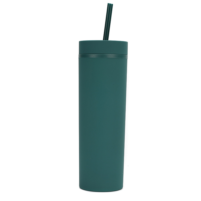 Skinny Plastic Tumbler with Lid and Straw 16oz Matte Pastel Colored Double Wall Travel Tumbler Reusable Cup