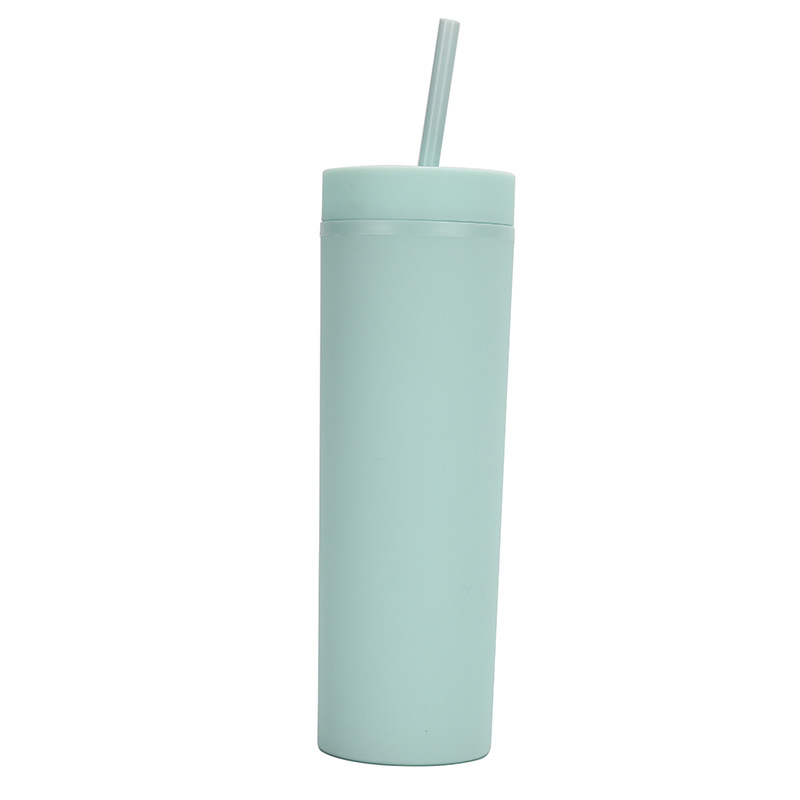 Skinny Plastic Tumbler with Lid and Straw 16oz Matte Pastel Colored Double Wall Travel Tumbler Reusable Cup