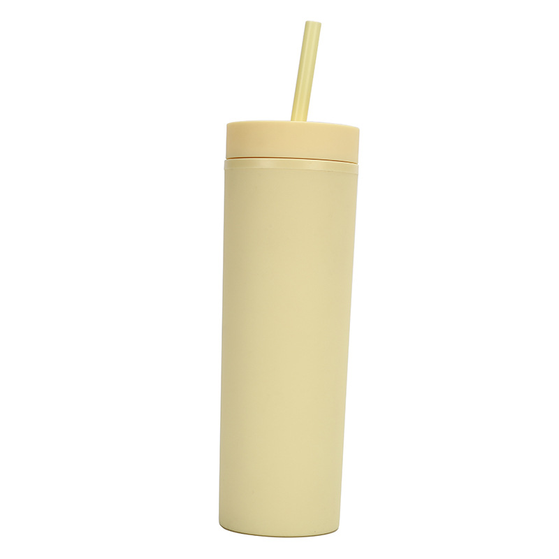 Skinny Plastic Tumbler with Lid and Straw 16oz Matte Pastel Colored Double Wall Travel Tumbler Reusable Cup