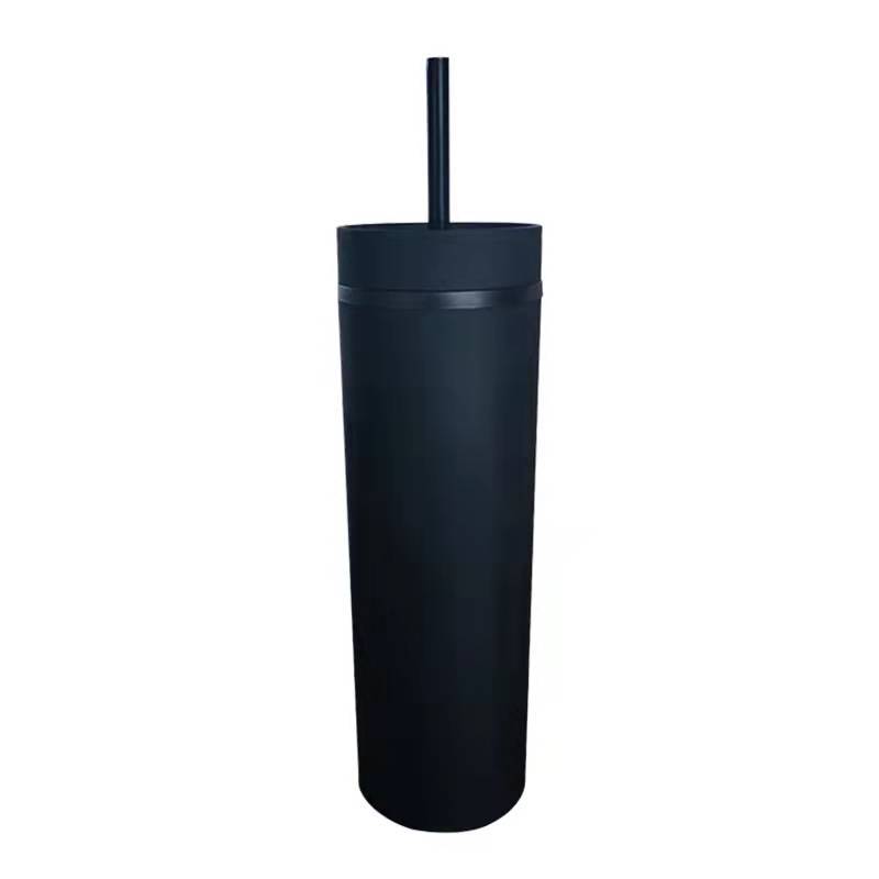 Skinny Plastic Tumbler with Lid and Straw 16oz Matte Pastel Colored Double Wall Travel Tumbler Reusable Cup