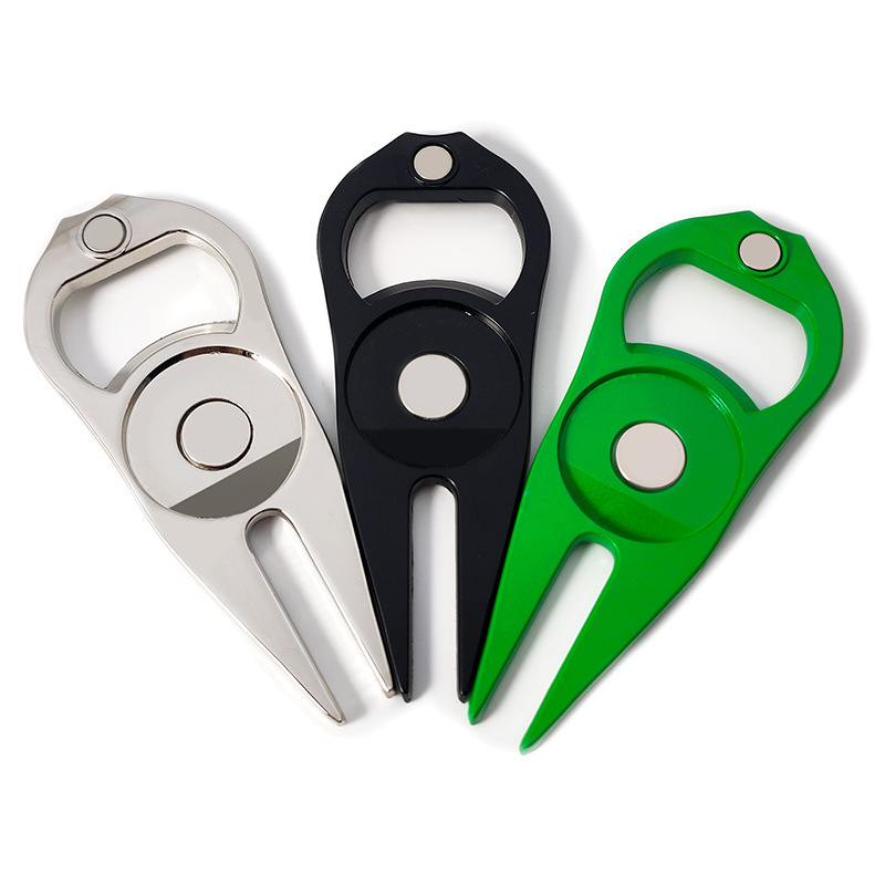 Multifunctional Golf Divot Repair Tool Golfs Greens Fork With Ball Marker and Beer Bottle Opener Stainless Steel Golf Divot Tool