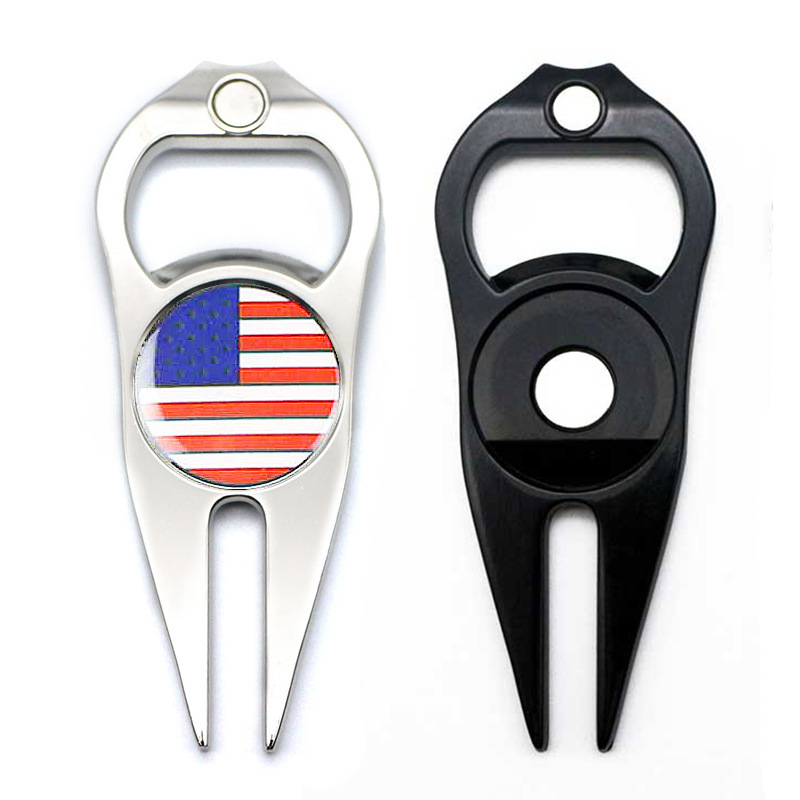 Multifunctional Golf Divot Repair Tool Golfs Greens Fork With Ball Marker and Beer Bottle Opener Stainless Steel Golf Divot Tool